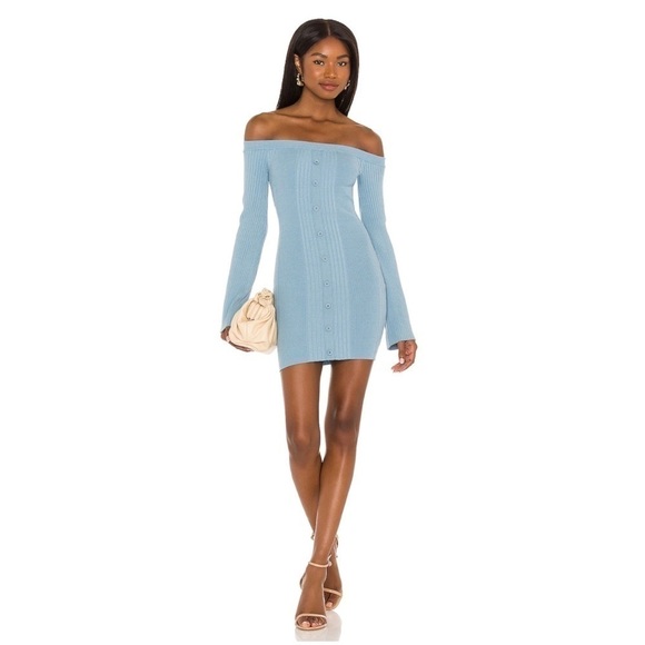 Lovers + Friends Slate Blue Adelia Off Shoulder Dress S - Picture 1 of 8